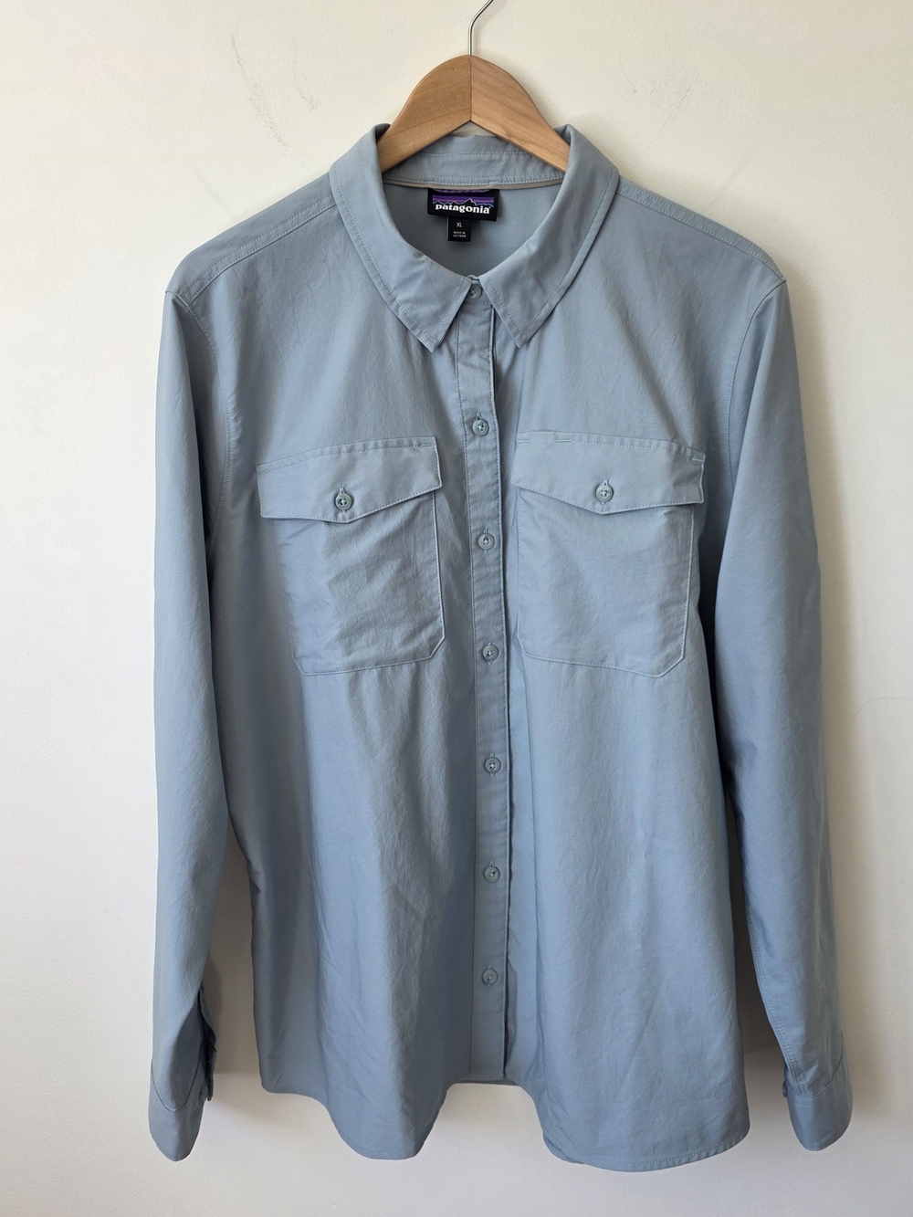 Patagonia Self-Guided Sun Women Shirt Long Sleeve Thermal Blue XL 40+ UPF Hiking